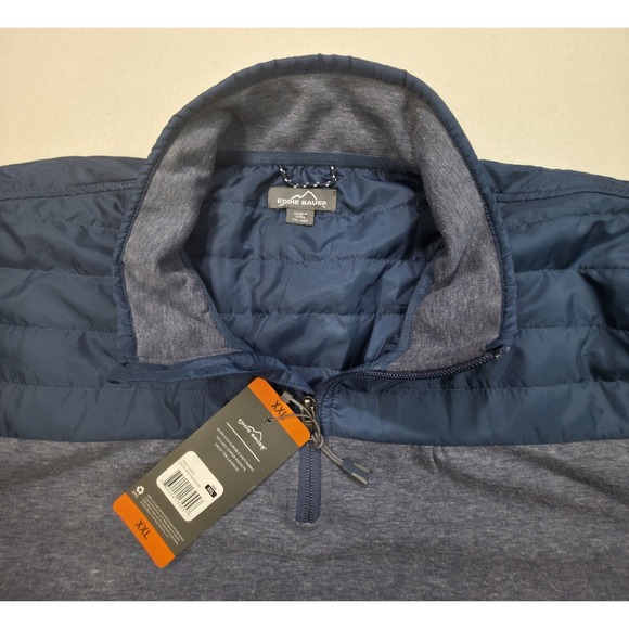New Eddie Bauer Pullover Jacket 2XL 1/4 Zip Blue Quilted Shoulders Zip Pockets - Picture 8 of 9